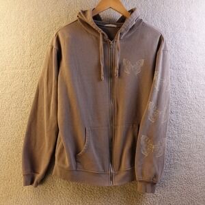 Full Tilt Butterfly Y2K Full Zip Hoodie Gray Zip Up Women's Size Large Boxy